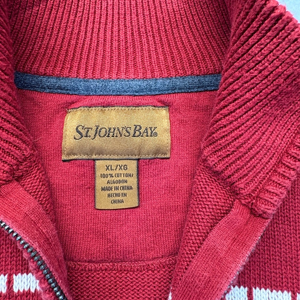 St. John's Bay Red and White Zip Up Sweater - Picture 3 of 6